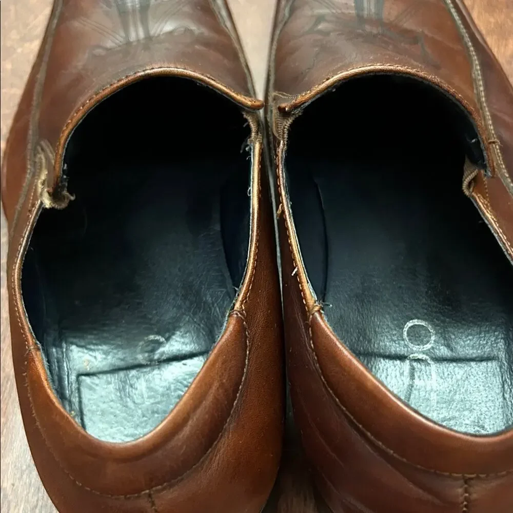Aldo Men's Brown Leather Slip-On Loafers w/ Cross Design Imprinted, Size 10 (43)